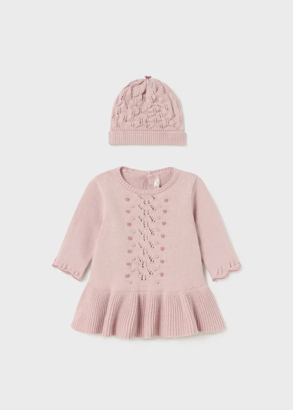 Mayoral Vestido com gorro tricot recém nascida