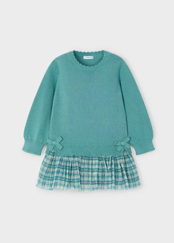 Mayoral Vestido tricot tule quadrados menina